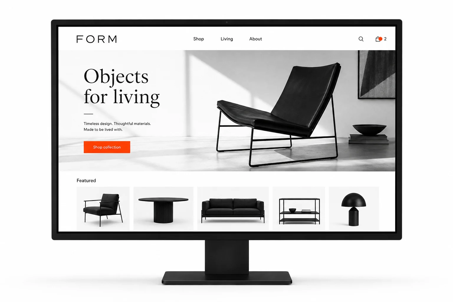 Ecommerce website concept on a desktop display